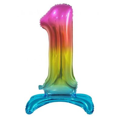 Nummer Rainbow Bunte Nummer 1 Folienballon mit Fuß 74 cm