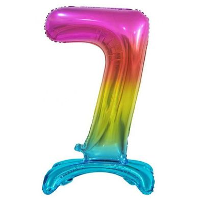 Nummer Rainbow Bunter 7er Zahlenfolienballon mit Sockel 74 cm