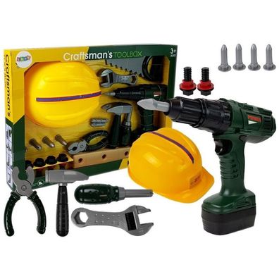 Lean Toys Werkzeugsatz Akku-Bohrmaschine Hammer Helm