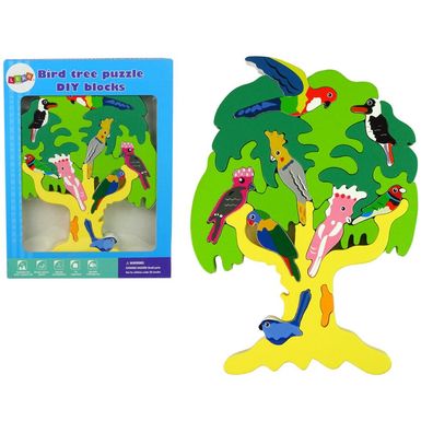 Leantoys Holzbaum Vögel Papageien DIY Holzpuzzle-Blöcke