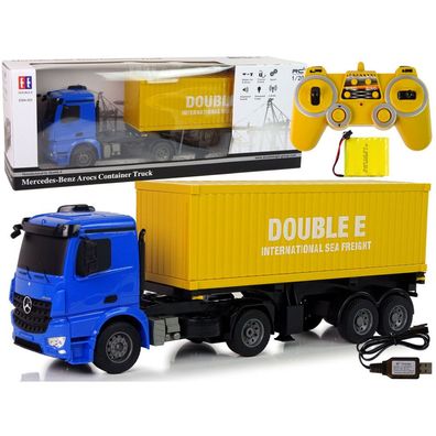 Großer ferngesteuerter LKW Mercedes Arocs Blau 1:20 Container 58 cm lang