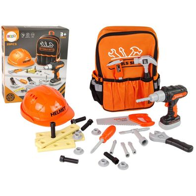 Lean Toys DIY Kit im Rucksack Helm Werkzeuge Orange
