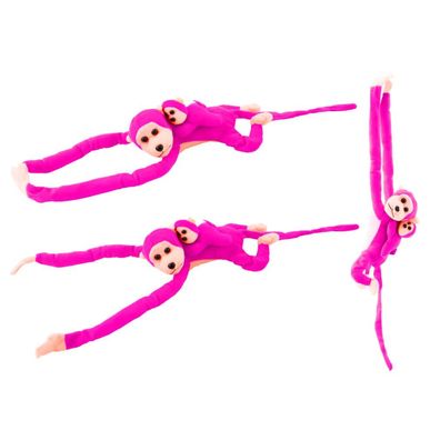 Leantoys Plüsch Maskottchen Affe mit Baby, dunkelrosa 90 cm