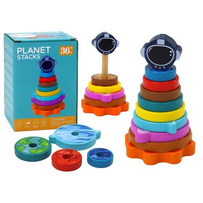 Leantoys Pyramidensortierer Holzpyramiden-Puzzle Planeten Weltraum 10 Teile