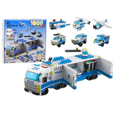 Polizei-LKW-Bausteine, 6-in-1-Set, Polizeifahrzeuge, 1000 Stück