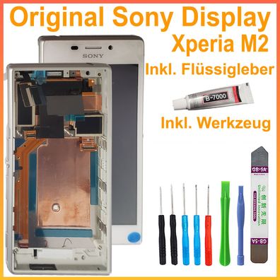 Original Display Sony Xperia M2 D2303 LCD Touchscreen Bildschirm Auf Rahmen Weiß Neu