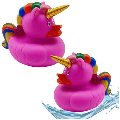 Leantoys Ente Einhorn Badespielzeug Regenbogen Mähne Schwanz Rosa