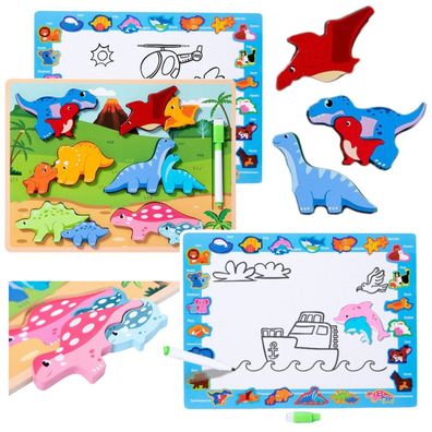 Lean 2-In-1 Hölzerne Pädagogische Puzzle Dinosaurier Stift 12El