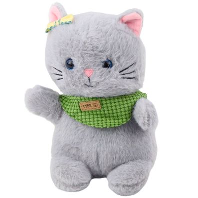 Lean Plüsch Maskottchen Huggable Katze Grau Grün Halstuch 22Cm