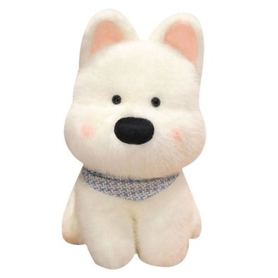 Lean Plüsch Maskottchen Kuschelhund Mit Blauem Tragetuch Weiß 33Cm