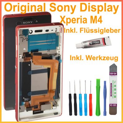 Original Sony Xperia M4 Aqua E2303 LCD Display Bildschirm Auf Rahmen Rot + Werkzeug