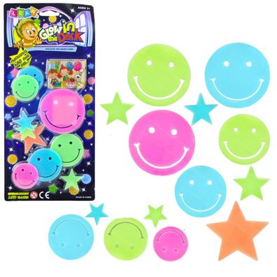 Lean Fluoreszierende, Leuchtende Wandaufkleber Smiley Stars Coloured 10 El