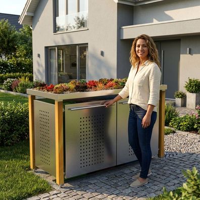 Müllbox Typ-HW, 3x 240l, Türfarbe Edelstahl