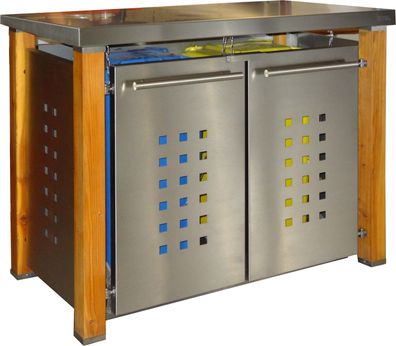 Mülltonnenbox Typ-HD, 2x 120l, Türfarbe Edelstahl
