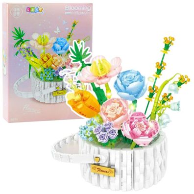 Lean Building Blocks Flower Composition In Basket Led Lights 1376 El