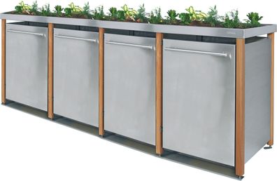 Mülltonnenverkleidung Typ-LW, 2x 240l + 2x 120l, Türfarbe Edelstahl