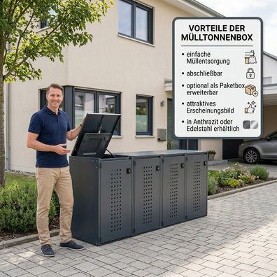 Mülltonnenverkleidung Boxxi Typ-XD, 4x 120l, Türfarbe Anthrazit