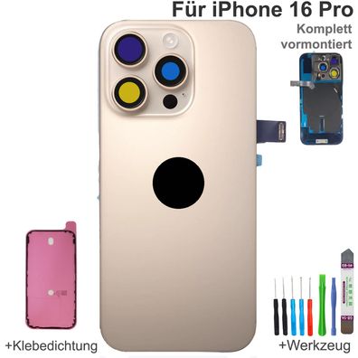 Akkudeckel für iPhone 16 Pro Gold Backcover Rückseite Komplett vormontiert mit MagSaf