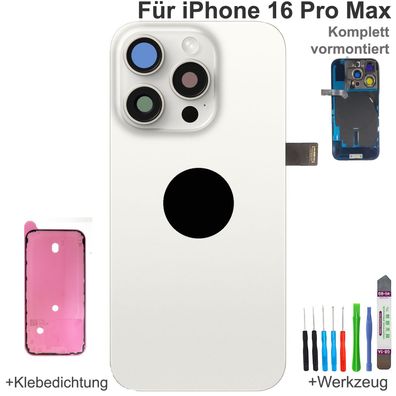 Akkudeckel für iPhone 16 Pro Max Weiß Backcover Rückseite Komplett vormontiert mit Ma