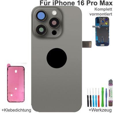Akkudeckel für iPhone 16 Pro Max Grau Backcover Rückseite Komplett vormontiert mit Ma