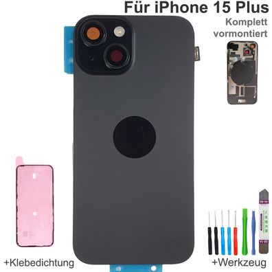 Akkudeckel für iPhone 15 Plus Schwarz Backcover Rückseite Komplett mit MagSafe Magnet