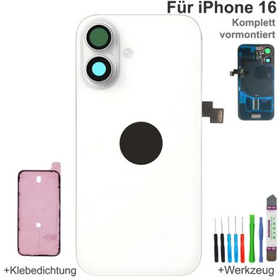 Akkudeckel für iPhone 16 Weiß Backcover Rückseite Komplett vormontiert mit MagSafe Ma