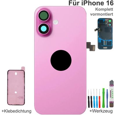 Akkudeckel für iPhone 16 Pink Backcover Rückseite Komplett vormontiert mit MagSafe Ma