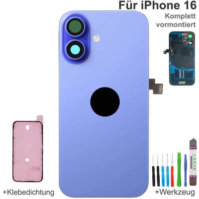 Akkudeckel für iPhone 16 Blau Backcover Rückseite Komplett vormontiert mit MagSafe Ma