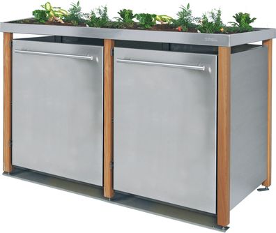 Mülltonnenverkleidung Typ-LW, 2x 240l, Türfarbe Edelstahl