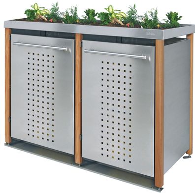Mülltonnenverkleidung Typ-LW, 2x 240l, Türfarbe Edelstahl