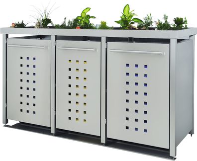 Mülltonnenbox Typ-MW, 2x 240l + 1x 120l, Türfarbe Edelstahl