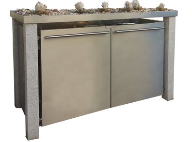 Mülltonnenverkleidung Typ-SW, 1x 240l + 2x 120l, Türfarbe Edelstahl