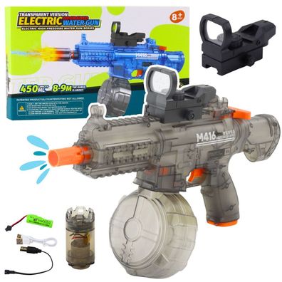 Elektrische Wasserpistole M416 mit Leuchtvisier, 450 ml, 8-10 m