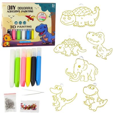 DIY Kreativset Buntglas-Schlüsselanhänger Dinosaurier Marker 6 Stück