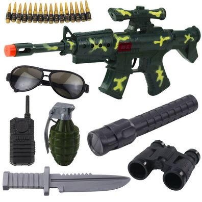 Militärgewehr-Set mit Gewehrzubehör, Schussgeräusch, Khaki