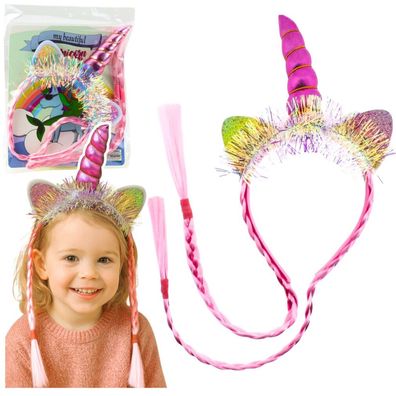 Einhorn-Hornohren-Zöpfe-Haarband Rosa