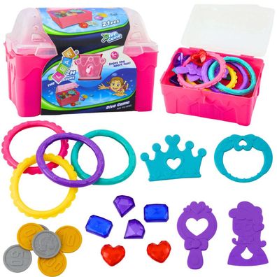 Schatzkisten-Set zum Tauchen und für Wasserspaß, Rosa, 21-teilig
