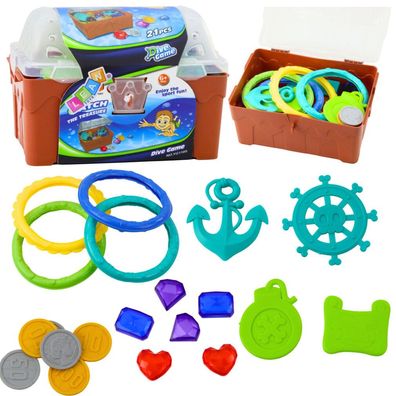 Schatzkisten-Set zum Tauchen und für Wasserspaß, Braun, 21-teilig