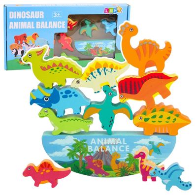 Dinosaurier-Turm-Balance-Spiel, Geschicklichkeits-Holzbaustein-Puzzle, 12-teilig