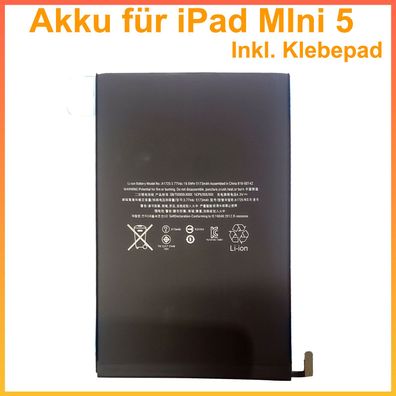 HIgh Capacity 5173mAh Akku für iPad Mini 5 A2124 A2126 A2133 ersetzt A1512 Batterie B