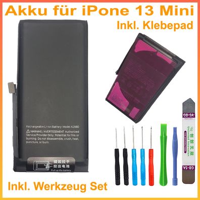 Qualitäts Akku 2406mAh Für iPhone 13 Mini Batterie Battery Accu ersetzt A2660 + TOOL