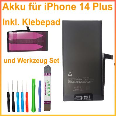 Ersatz Akku für iPhone 14 Plus Batterie Akku Battery A2850 4446 mAh + Werkzeug