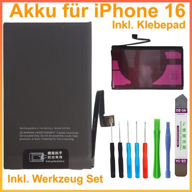 Ersatz Akku für iPhone 16 Batterie Akku Battery A3081 A3286 A3287 A3288 3561mAh + TOO