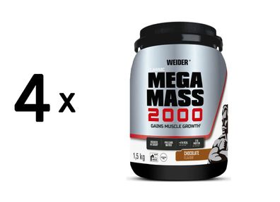 4 x Weider Mega Mass 2000 (1500g) Chocolate