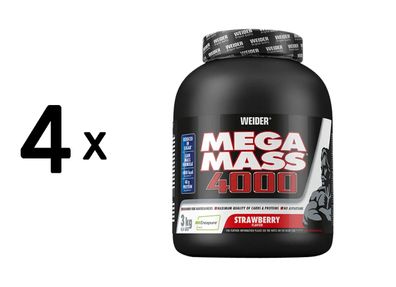4 x Weider Mega Mass 4000 (3000g) Strawberry