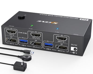 MLEEDA KVM Switch 2 PC 2 Monitore 4K@144Hz 8K@60Hz HDMI DP USB 3.0