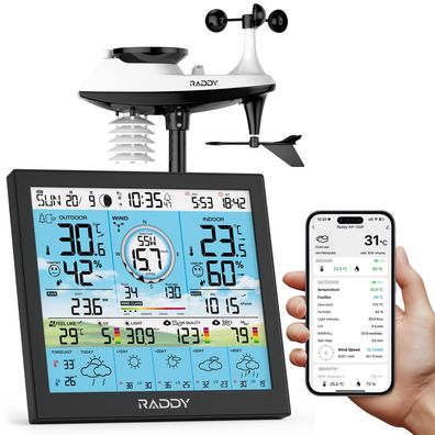 Raddy WF-120P WLAN Wetterstation 10 Zoll Farbdisplay 7-in-1 Außensensor