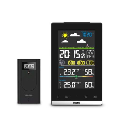 Hama Wetterstation Funk Farbdisplay Funkuhr Wecker Hygrometer schwarz