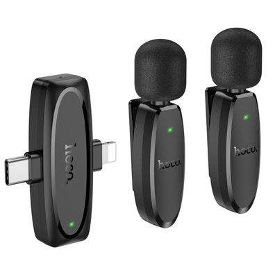 Hoco L15 Wireless Lavalier Mikrofon Set 2er Set kompatibel mit iPhone und USB-C