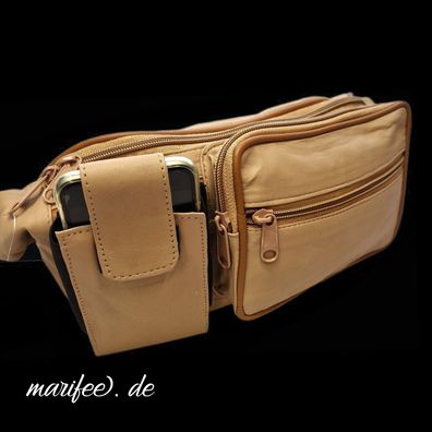 Bauchtasche Leonardo Verrelli, Beigebraun, weiches Echtleder, 5 Fächer Art.-Nr. 13290